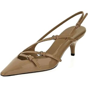 Divanne Kitten Heels for Women, Pointed Toe Slingback Heels Pumps Multi-Buckle Low Heel Sandals Sling Back Shoes Evening Party Wedding Shoes