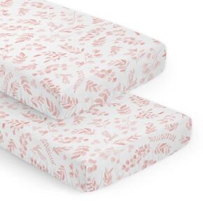 Sweet Jojo Designs Blush Pink and White Boho Floral Leaf Girl Baby Fitted Crib Sheet Set Infant Newborn Nursery Toddler Bed Room Standard Mattress 2p Chic Bohemian Watercolor Botanical Flower Woodland