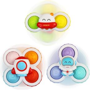 3PCS Suction Cup Spinner Toys for 1 2 Year Old Boys Girl Spinning Toys 12-18 Months Sensory Toys for Toddlers 1-3 First Birthday Baby Gifts for Girls (Space)