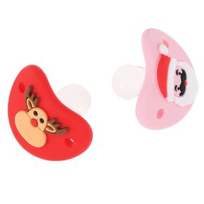 2pcs Funny Christmas Baby Pacifiers Reindeer Santa Baby Dummy Pacifier Prank Dummy Teether Nipple for Infant Xmas Holiday Party Favors