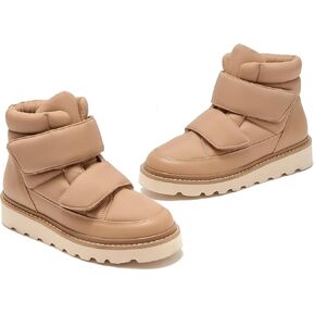 BEAU TODAY Snow Boots for Women, Ankle Boots Womens Platform Boots Anti-Slip Warm Down Upper Fur Boots Leather Shoes Snow Winter Booties