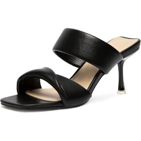 Zelaprox Women's Two Straps Kitten Heeled Slide Sandals Square Open Toe Low Heel Sandals Comfortable Dress Slip On Mules Shoes