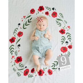 Little Unicorn Keepsake Monthly Milestone Photo Blanket – 47" x 46" – Milestone Cards Included - 100% Cotton Muslin – Machine Washable – Playful Designs - for Boys & Girls (Watercolor Roses)