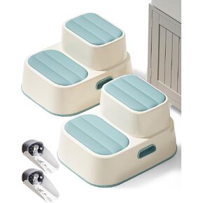 Toddler Step Stool for Bathroom Sink, Upgrade Non-Silp 2 Step Stool for Kids with Enlarged Step Area, Kids Step Stool for Bathroom, Kitchen Helper Potty Training Step Stool (Gray 2-Pack)