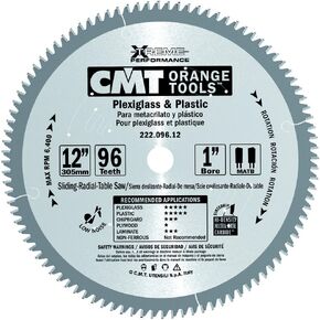 CMT 222.096.12 Industrial Plexiglass and Plastic Saw Blade, 12-Inch x 96 Teeth MATB Grind with 1-Inch Bore