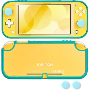 DLseego Case Design for Switch Lite Console 2019, Anti-Slip Shock-Absorption Plastic Protective Hard Carrying Case and Joy Con Controller with 2 PCS Cute Thumb Grips Caps - Pink