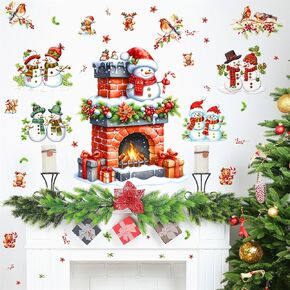 Christmas Fireplace Wall Decals Large Christmas Snowman Wall Stickers Holiday Winter Wall Stickers Snowman Window Stickers Christmas Window Clings Christmas Wall Decorations Party Supplies