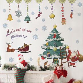 Christmas Wall Decals Xmas Tree Sign Snowflake Red Socks Gift Wall Stickers Removable Art Mural for Kids Baby Room Nursery Bedroom Window Door Playroom Decor (Christmas)