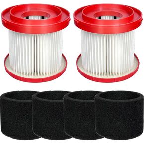 Vacuum Filters 49-90-1900 2 Pack and Sponge Filters 49-90-2015 4 Pack Fit for FUEL Packout 0970-20, for M12 FUEL 1.6 Gallon 0960-20, for Milwaukee Wet Dry Cordless M18 2 Gallon 0880-20