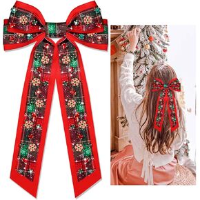 Christmas Hair Bows Large Red Plaid Christmas Charm Jewels Hair Bow Clips for Girls Women Barrettes Winter Holiday Hair Bows Barrettes Accessories (red plaid Christmas bow B) in Kuwait