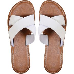 GORGLITTER Women's Criss Cross Double Band Flat Shoes Round Open Toe Slide Sandals in Saudi Arabia