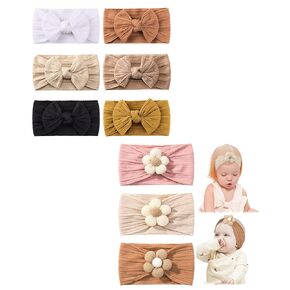 jollybows 6Pcs Baby Nylon Headbands Hair Bow Elastics Hairbands+ 3Pcs Baby Girls Bows Flower Headbands Handmade Hair Accessories for Kids Toddlers Infants Newborn