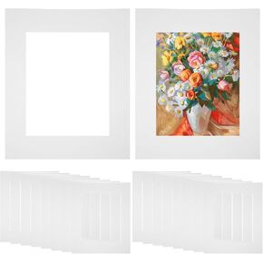 QWORK White Picture Mats with White Core 16x20 Inches, Pack of 20, Bevel Cut for 11x14 Photos – No Backing Included