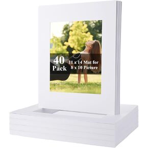 Oungy 40 PCS White Picture Frame Mats 11x14 Matted to 8x10 Photo Mats Picture Mats Picture Matting with Core Bevel Cut, Frame Mattes for Pictures Photos Watercolor Artwork