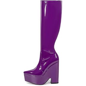 2024 black wedge boots for women Pointed Toe Purple knee high boot Platform High heels Side zipper Boots Sexy Booties for Women boots dressy boots womens botas