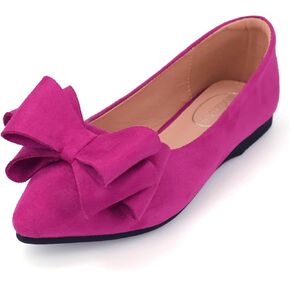 ODORHEISAYO Womens Bows Dress Shoes Cushion Pointy Toe Casual Flat Shoes for Women, Suede Red Ballet Flats Dressy, Anti-Slip Slip on Festival Flats for Wedding Party Holiday Business