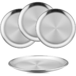 HaWare 18/8 Stainless Steel Plates, 4-Piece Metal 304 Dinner Dishes for Kids Children Toddlers, 9 Inch Feeding Serving Camping Plates, Reusable and Dishwasher Safe