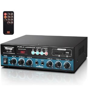 Facmogu PA90BT PA Amplifier, 120W Wireless Bluetooth Public Address Amplifier for PA Systems, PA Mono Amplifier Home Audio Sound PA Receiver System w/USB/AUX/Mic, 70V 100V Output for Ceiling Speaker