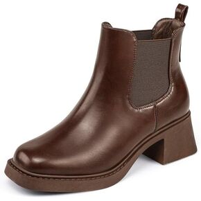 IDIFU IN2 تشيلسي أحذية النساء أحذية الكاحل للنساء منخفضة كعب كتلة مكتنزة قصيرة أحذية مربعة اصبع القدم الخريف مريحة أزياء عادية لطيف العمل مكتب اللباس الجوارب الانزلاق على الأحذية الكلاسيكية ذات الكعب المرن in Kuwait