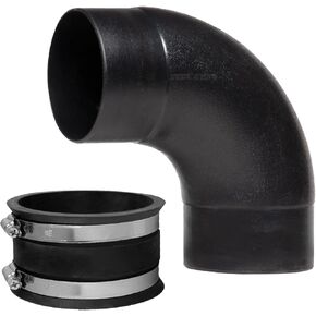 POWERTEC 70460 4" 90 Degree Elbow Dust Hose Connector & 4 Inch Dust Control Flex Cuff with Steel Hose Clamps, Rubber Cuff Coupler for Woodworking Dust Collection Fittings, Dust Collector Accessories