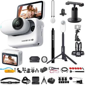 Insta360 GO 3S (Black) 64GB Tiny Mighty 4K Action Vlogging Camera, Portable, Mount Anywhere, Waterproof, Stabilization, + Action Pod and Wearable Accessories + Selfie Stick + 50-in-1 Accessory Kit