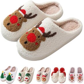 Christmas Slippers for Women Men Reindeer Slippers House Shoes for Women Soft Plush Fuzzy Winter Holiday Slippers Memory Foam Indoor Outdoor Shoes Non-Slip Fluffy Christmas Halloween Gifts