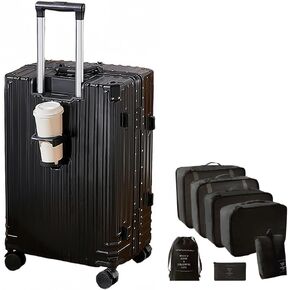 Aluminum Frame Carry-on Luggage, Hardside Carry-on Suitcase, Zipperless Suitcase, Spinner Luggage with USB Port, Cup Holder and TSA Locks (Grey, Carry-On 20-Inch)