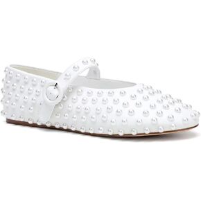 Rhinestone Ballet Flats Buckle Strap Ballerina Shoes Pearl Mary Jane Flats Round Toe Casual Dress Shoes in Kuwait
