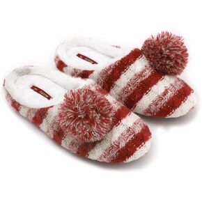 Millffy Women's Knitted Slippers Memory Foam Fuzzy pom Ball Hosue Bedroom Ladies Girls Jelly Slides