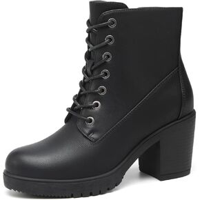 حذاء نسائي من TYNDALL بكعب مكتنز حذاء الكاحل أنيق بكعب عالٍ برباط وسحاب جانبي للفتيات حذاء نسائي أسود in Kuwait