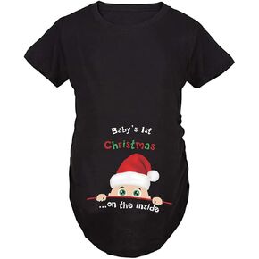 EAST KNITTING Baby's 1st Christmas Womens Maternity T-Shirts Merry Christmas Funny Print Side Ruched Pregnancy Tops
