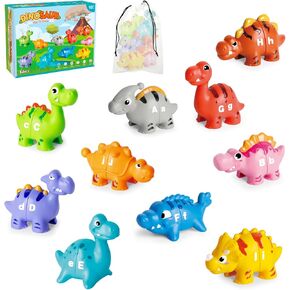 52 PCS Dinosaur Alphabet Learning Toys for Toddlers 2-4, 10 Different Dinosaur Figures, Double Sided ABC Matching Game, Preschool Activities Montessori Fine Motor Toys for Toddlers Kids