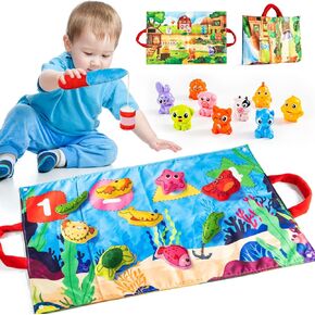 Toddler Toys Montessori Toys for 1 Year Old Girls Boys, Fishing Game and Farm Animal Number Counting and Color Matching & Sorting 2 in 1 Learning Toys for 1-3 Babies Infant Birthday