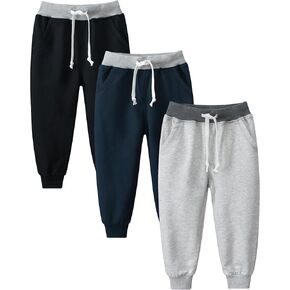 GFQLONG 3 Pack Toddler Boys Cotton Sweatpants Active Jogger Pants Kids Casual Pants with Pocket Drawstring