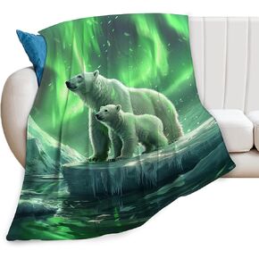 Polar Bear Blanket Bear Throw Blanket Aurora Glacier Decor Bear Stuff Merch Cozy Print Flannel Fleece Soft Plush Fuzzy Warm Lightweight Bedding Polar Bear Gifts for Women Men Girls Kids 50"X40"