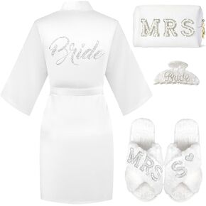 Personalized Initial Wedding Bride Slippers, Bride to Be Gifts, Bridal Shower Gifts, Bride Robe Hair Clip MRS Makeup Bag
