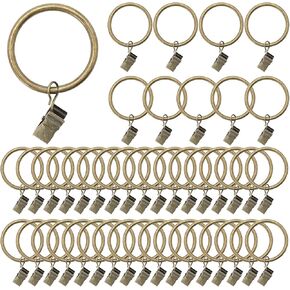 44 Pack Metal Curtain Rings with Clips, Drapery Clips with Rings, Drapes Rings 1 in Interior Diameter, Curtain Hangers Clips, Matte Silver