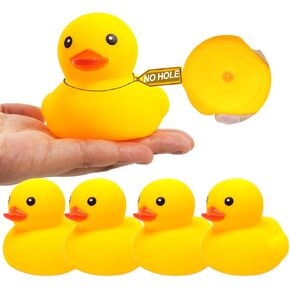 Rubber Yellow Duck,Waterproof No Hole No Squeak 5 Pcs 3.4 Inch No Bebe Noise Ducky Bath Pool Toy Without Hole for Kid Shower Bathtub Toy Birthday Party Decor Cake Topper in Bulk