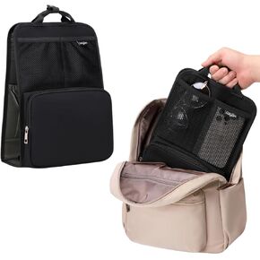 Small Backpack Organizer Insert for Diaper Bag, Tote, Handbag, Rucksack - Vertical Backpack Organizer with Insulated Bottle Pockets & Waterproof Pouch | Travel Bag Organizer for Women, Men