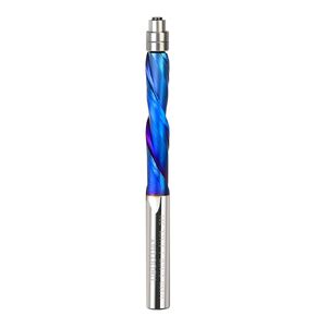 UP Cut Spiral Flush Trim Router Bit 1/4 inch Solid Carbide Flush Trim Router Bits with Bottom Bearing Nano Blue Coating 1-1/4 Cutting Length for Woodworking