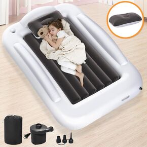 Inflatable Toddler Travel Bed - Portable Toddler Kids Travel Bed with Safety Sides Complete Kids Air Mattress Set with High-Speed Pump, Ideal for Vacation Camping and Sleepover (60 Inches)