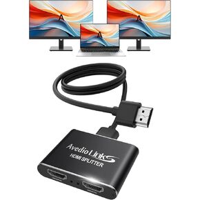 avedio links 4K@60Hz HDMI Splitter, 2 Way 1 in 2 Out HDMI Splitter with 4 ft HDMI Cable for Dual Monitors, 1x2 HDMI 2.0 Splitter Video Distributor Mirror Only,Support Full HD 1080P 3D HDCP 1.4 (Blue)