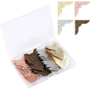 80pcs Book Corner Protectors, Metal Book Corner Covers Decorative Frame Vintage Antique Paperback Book Edge Protector for Scrapbook Photo Album Notebook Diary Menu Folder (4 Colors)