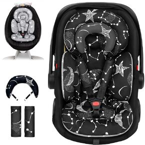 Infant Car Seat Insert with Extra Cushion for Preemie to Infants, Reversible Newborn Carseat Insert Head Support, Fits for Stroller, Baby Swing, Rocker, Bassinets, Pushchair (Black Star)