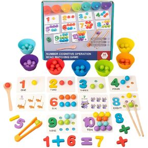 Toddler Wooden Montessori Toys for 3 4 5 6 Year Old, Number Crunching Clip Bead Matching Game, STEM Preschool Learning Toy, Boy Girl Birthday Gift