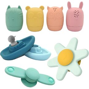 Tresor Silicon Bath Toys - Silicone Baby Bath Toys - Silicone Pool Toys - Safe Baby Bath Toys - Silicone Bath Toy - Dishwasher Safe Bath Toys - Non Toxic Toddler Toys - Silicone Suction Cup Spinner