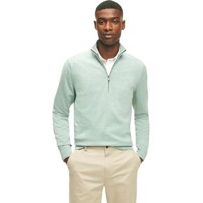 Brooks Brothers Men's Regular Fit Supima Cotton Long Sleeve Half-Zip Sweater, Light Blue/Blue, Medium