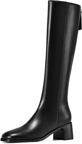 حذاء برقبة للركبة النساء كعب مكتنز ساحة تو أحذية طويلة للنساء كعب منخفض عودة سستة أحذية طويلة الأحذية الجلدية الموضة in Kuwait