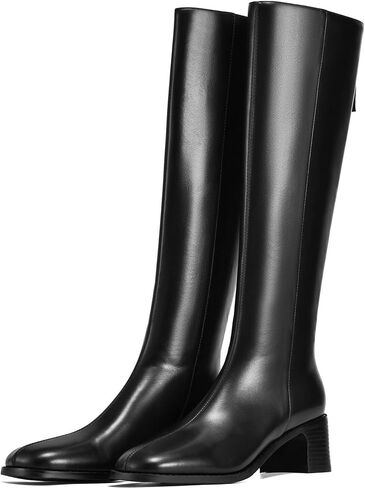 حذاء برقبة للركبة النساء كعب مكتنز ساحة تو أحذية طويلة للنساء كعب منخفض عودة سستة أحذية طويلة الأحذية الجلدية الموضة in Kuwait