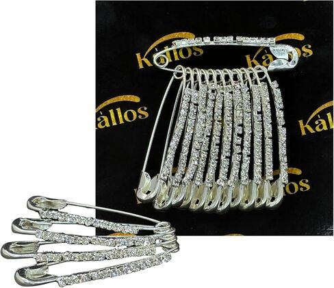 12-Piece Golden Safety Pins with Multi Faux Crystal - Diamonds Designer Safety pin Saree pin - Saftey Pins for Clothing and Crafts. (Golden-Multi) in Saudi Arabia